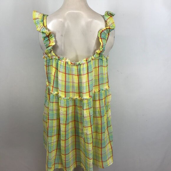 ANTHROPOLOGIE - WOMEN'S XSMALL -YELLOW PLAID RUFFLE SLEEVELESS DRESS TUNIC TOP - Picture 4 of 6